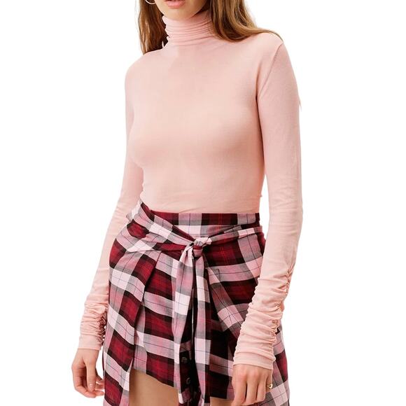 Revolve For Love & Lemons XS Light Pink Sadie Ruched Long Sleeve Turtleneck Top - Picture 1 of 8